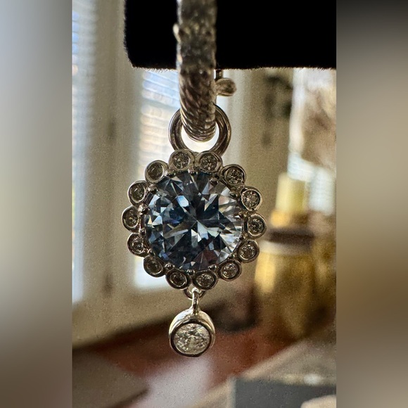 Designer XO-EC Elegant Silver Blue Gemstone And CZ Earring Charms